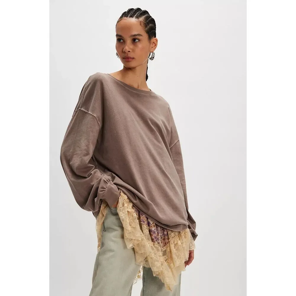Free people We The Free Perfect Oversized long sleeve Tee mocha S NEW